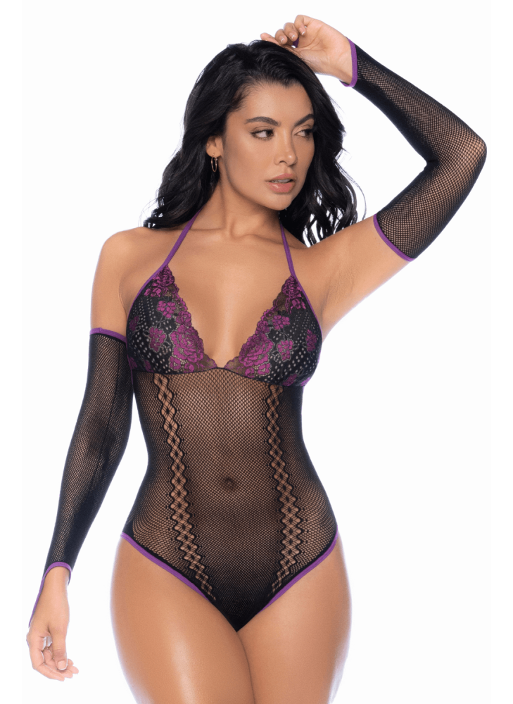 Body noir et violet et mitaines amovibles - MAL1121BKPU
